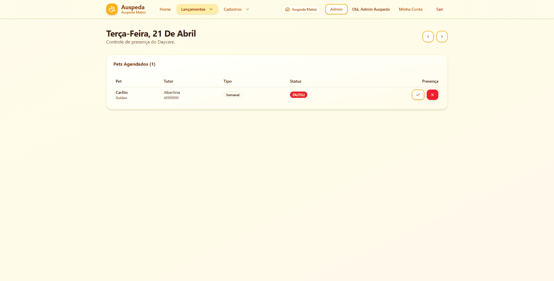 Controle de Presença Daycare
